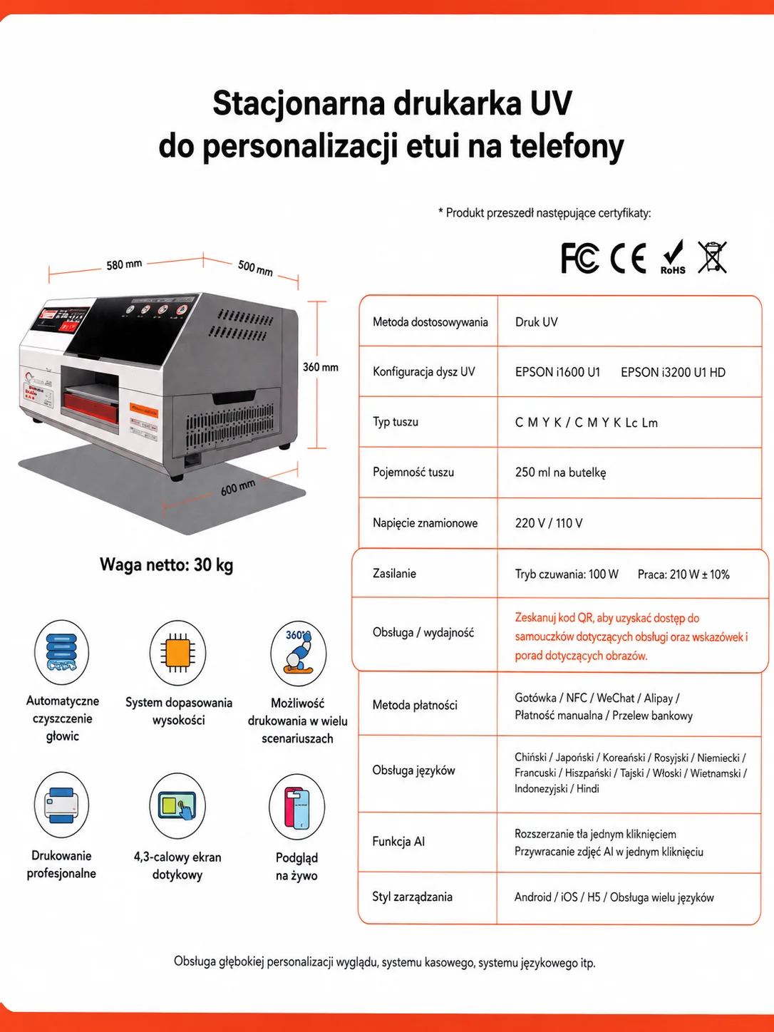 Drukarka biurkowa VendiLab — Parametry urządzenia